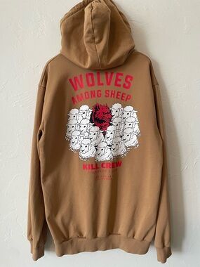 Kill Crew Wolves Among Sheep Graphic Hoodie Unisex Sand Tan Screenprint Large L